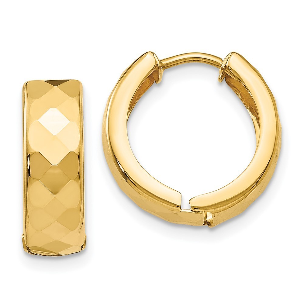14k Yellow Gold Textured Hinged Hoop Earrings 14 L X 14 Mm W